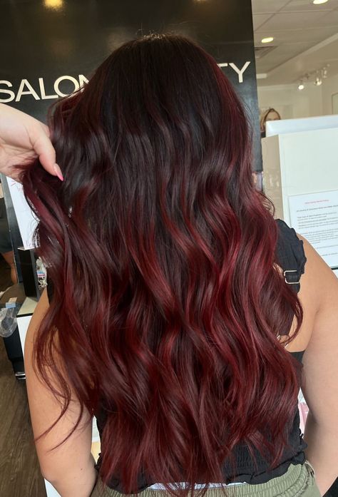 A little red balayage to add some spice to your life🌶️❤️ . . . . #redhairbalayage #spicyhair #timeforfall #fallingforred #falltrend #redken #pureology #kerastase #colorfanatic #lahairstylist #nolastylist #gretnastylist #meetyourstylist #lookgoodfeelgood #top200salon #salontoday #salonsanity 📸 @chaoscreatez Red Balayage Dark Hair, Bayalage Brunette Red Balayage, Red Balyage Long Hair Brunette, Dark Brunette With Red Highlights, Red Balayage Straight Hair, Red Baylage Brunette, Dark Red Hair Balayage, Dark Brown Hair With Red Balayage, Burgundy Hair Balayage