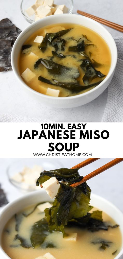 10-min. Easy Miso Soup. A Japanese soup with a savory umami flavor with soft tofu and seaweed. #simple miso soup #japanese food traditional #miso soup recipe easy #tofu soup recipes Fish Aesthetic Food, Tofu Soup Recipes, Easy Miso Soup, Miso Soup Recipe Easy, Tofu Miso Soup, Soup Japanese, Japanese Miso Soup, Easy Tofu, Miso Recipe