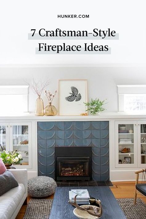 We're sharing seven craftsman style fireplaces, from all-white to original brick that will have you inspired to reimagine your own (or make you wish you had one!). #craftsman #craftsmanstyle #fireplace #fireplaceideas #livingroom Fireplace Ideas Craftsman Style, Craftsman Fireplace With Built Ins, Craftsman Fireplace Ideas, Craftsman Fireplace Mantels, Craftsman Style Living Room, Craftsman Style Fireplace, Kitchens 2024, Tiles Fireplace, Modern Farmhouse Living Room Ideas