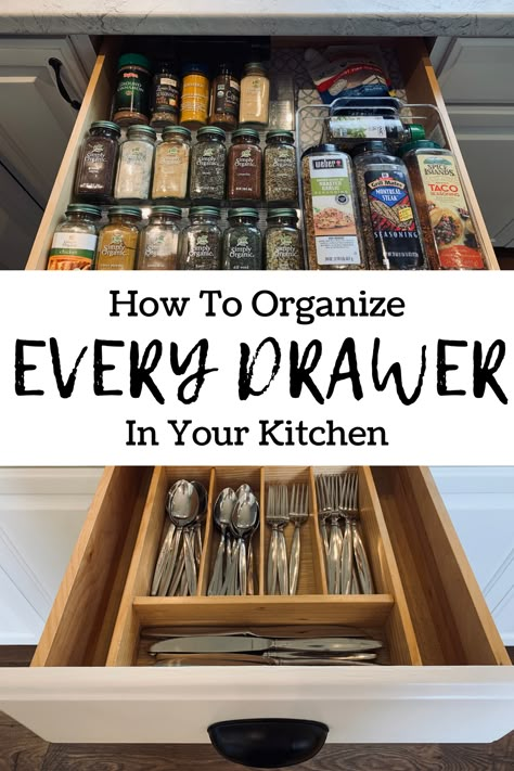 Kitchen Drawer Design, Drawer Inspiration, Kitchen Organizing Ideas, Organize Kitchen, Organizing Kitchen, Organization Pantry, Drawer Organization, Kitchen Organization Diy, Kitchen Drawer Organization