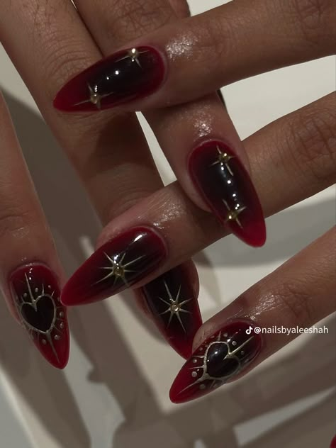 Caraval Inspired Nails, Moody Red Nails, Assassins Creed Nails, Red Pearlescent Nails, Mother Gothel Nails, Dark Core Nails, Witchy Red Nails, Maroon Valentines Day Nails, Midevil Nail Art