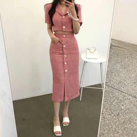 Two Piece Skirt Set Summer, Tweed Two Piece, Long Skirt Suits, Women Advice, Ladies Short Jackets, Slim Blazer, Sets Summer, Office Outfits Women, Short Women