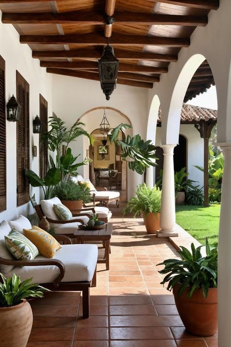 ♡ BIEN VENIDOS! Mexican Courtyard, Spanish Home Decor, Hacienda Style Homes, Mexican Kitchen, Mexico House, Spanish Home, Mediterranean House, Spanish Style Home, Exterior Design Ideas