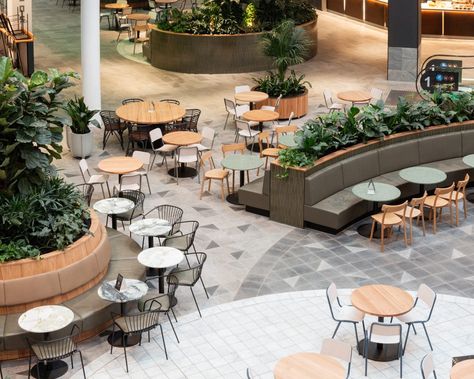 Knox City Food Court - BCI Furniture Food Court Interior Design, Curved Banquette Seating, Food Hall Design, Mall Santa, University Food, Curved Banquette, Food Court Design, Mixed Use Building, Cafeteria Design