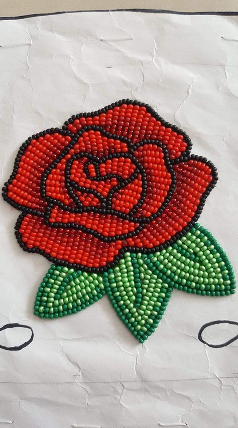 Rose Bead Embroidery, Bead Embroidery Patterns Templates, Bead Embroidery Patterns Beadwork Design, Beadwork Embroidery Patterns, Beaded Embroidery On Fabric, Beaded Rose, Native American Beadwork Patterns, Beaded Flowers Patterns, Native Beading Patterns