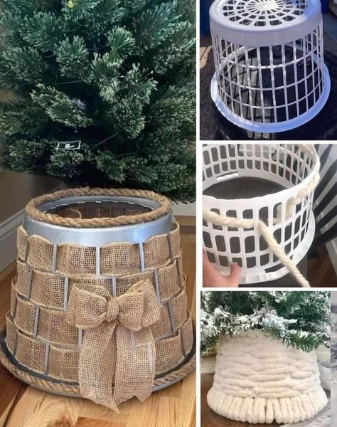 Facebook Bottom Of Christmas Tree Ideas, Christmas Tree Basket Skirt, Christmas Tree Base Cover, Christmas Tree Stand Cover, Tree Collar Christmas, Christmas Tree In Basket, Diy Christmas Tree Skirt, Christmas Tree Base, Tree Collar