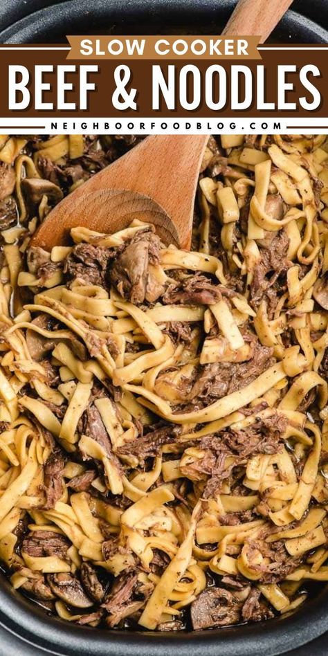 Try these Slow Cooker Beef and Noodles! Your family will love this main dish with shredded beef and Amish egg noodles. Save this crock pot beef recipe and look forward to a hearty, satisfying dinner idea for tonight! Beef And Noodle Soup, Slow Cooker Beef And Noodles, Beef And Noodles Crockpot, Homemade Egg Noodles, Crock Pot Beef, Beef Noodles, Comfort Food Recipes Dinners, Shredded Beef, Recipe Dinner