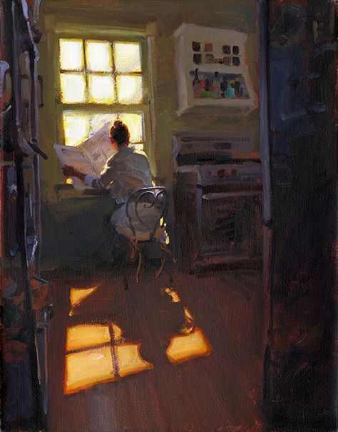 Morning paper, Kim English, Artist, Plein Air Painter, Figurative Paintings, Genre Paintings Original Oil paintings Ravenous Butterflies, Kim English, Interior Paintings, Southwest Art, Magazine Art, Figurative Art, Figure Painting, The Window, Pretty Art