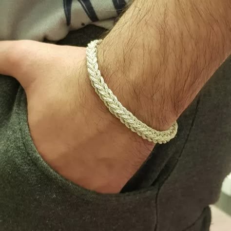 999K Silver Artisan Crafted Braided Mens Chain Bracelet, Viking Style Bracelet for Men, Unique Design Men Gift, Unisex Couples Bracelet