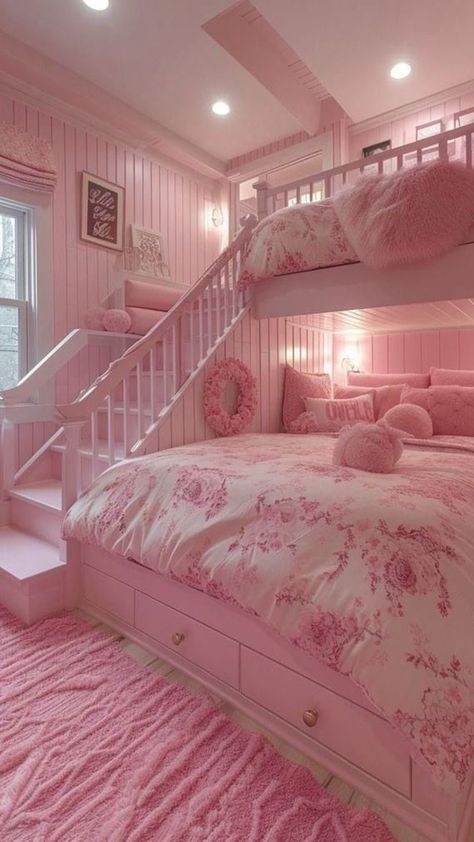 Preppy Bunk Bed, Barbie Dream House Bedroom, Cottage Rooms, Girly Pink Bedroom, Iris Eye, Dreamy Decor, Dream Bedroom Inspiration, Preppy Office, Pink Bedroom Decor