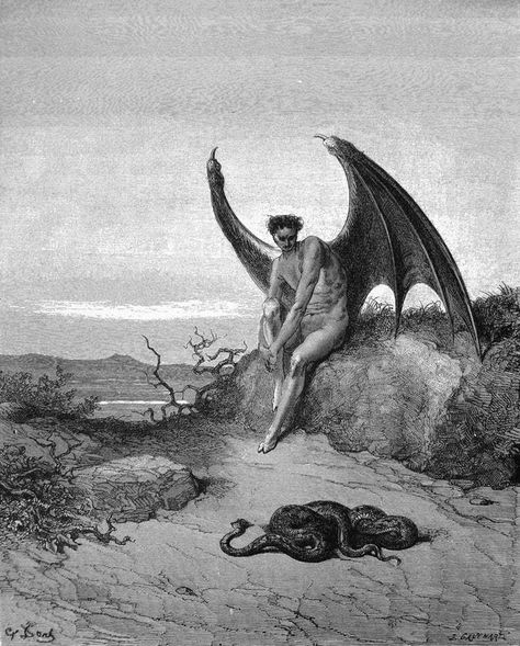 Satan Isn’t Hell’s Ruler, He’s Its First Prisoner Snake Engraving, Paradise Lost Book, John Milton Paradise Lost, Gustav Dore, Milton Paradise Lost, Angel Falls, The Fallen Angel, Gustave Dore, Art Noir