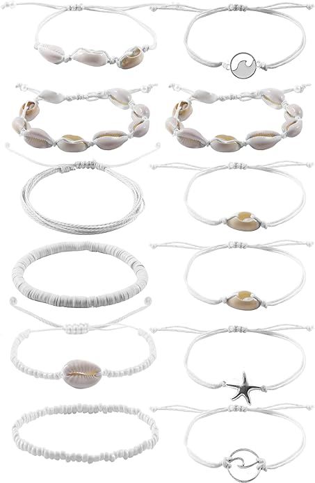 PIPITREE 12Pcs Beach Surfer Wave Bracelets for women, Adjustable Handmade Waterproof Braided String Beaded Anklets Starfish Shell Ankle Bracelet for Girls Boho Summer Jewelry Bracelet For Girls, Marine Creatures, Beach Bracelet, Bracelets To Make, Wave Bracelet, Adjustable Knot, Beach Bracelets, Strung Beads, Black Bracelet