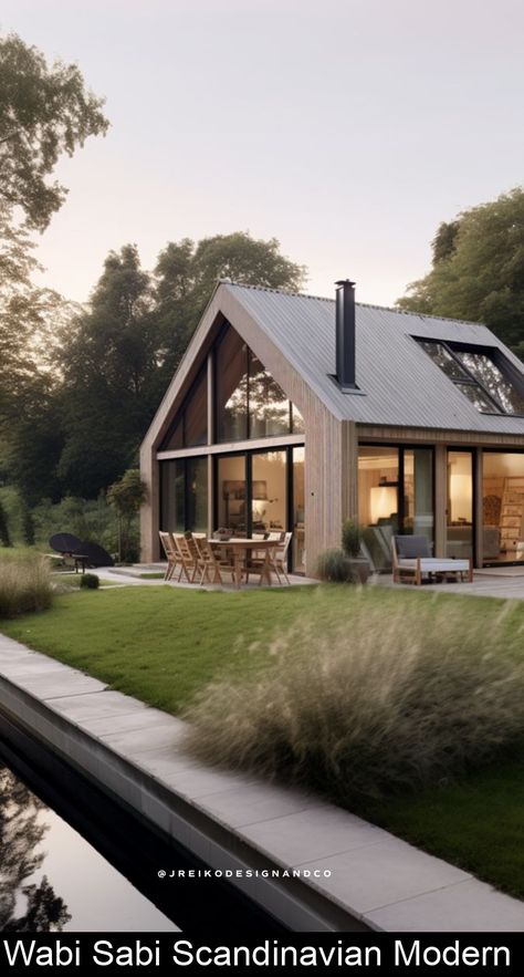 Wabi Sabi Scandinavian Modern Scandinavian Home Exterior Cottages, Wabi Sabi Exterior House, Nordic Home Exterior, Modern Chalet Architecture, Scandinavian Barn House, Scandinavian House Exterior, Modern Scandinavian House, Scandinavian Design House, Scandinavian Exterior