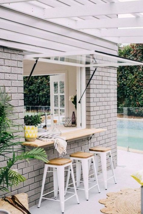 Found on Bing from comfydwelling.com Decor Ikea, Kitchen Window Treatments, Kitchen Designs Layout, Beach House Style, Ikea Pax, Outdoor Bar Stools, Pool Bar, Design Exterior, Celebrity Houses