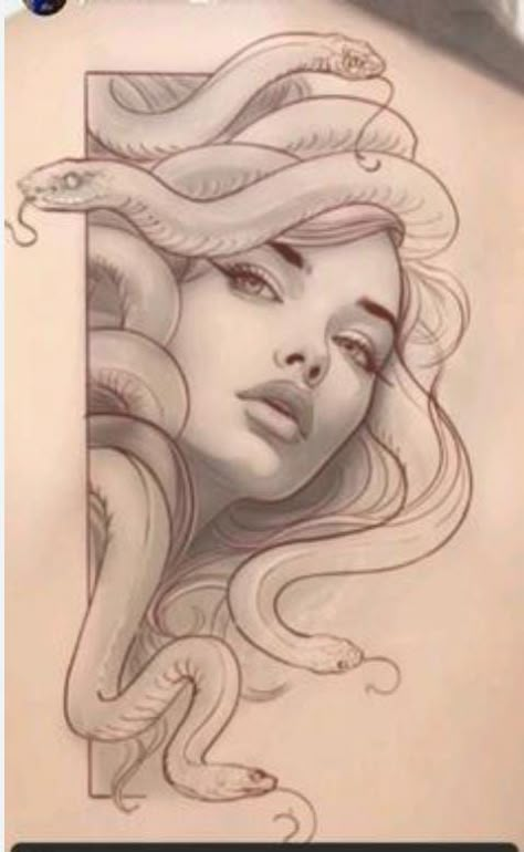 Medusa Drawing Reference, Madusa Drawings Simple, Madusa Drawings Beautiful, Medusa Drawing Beautiful, Medusa Drawing Sketches, Minimalist Back Tattoo Women, Medusa Drawings, Snake Line Drawing, Madusa Drawings