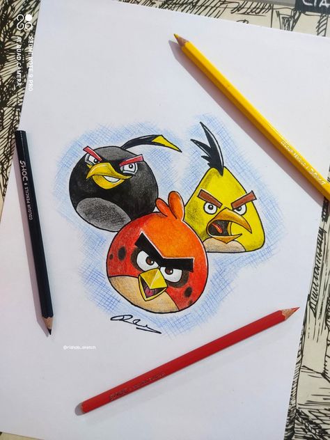 Angry birds colour pencil drawing angry birds hd wallpaper Angry Birds Drawing Art, Drawing Angry Birds, Cartoon Sketchbook Ideas, Angry Birds Painting, Cartoon Drawings Colorful, Angry Bird Sketch, Drawing Sketches With Colour, Art Book Drawings, Colour Sketches Drawing