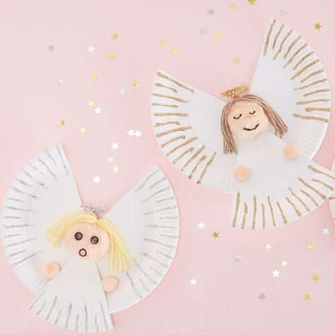 Paper Plate Angel, Eyfs Christmas, Feather Template, Christmas Angel Crafts, Angel Feather, Christmas Cards Kids, Angel Crafts, Church Crafts, Nativity Crafts