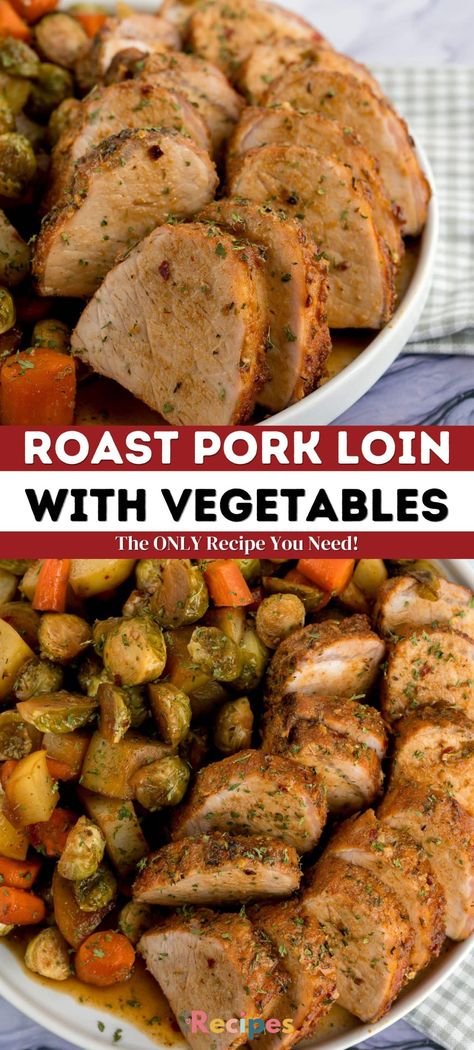 Pork loin is an affordable cut of meat that, when roasted adequately, turns out moist and very flavorful. Pork Loin Center Cut Roast Boneless, Roasted Pork Loin With Vegetables, Recipes For Pork Loin Roast, Oven Roasted Pork Tenderloin With Vegetables, Pork Loin Potatoes Carrots Oven, Roast Pork Loin Recipe, Baked Pork Loin Roast, Pork Loin Roast In Oven, Pork Roast Ideas