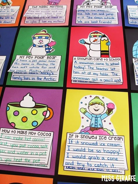 Fun winter writing prompts for first grade or kindergarten (or even 2nd if you use the versions with more lines that are also included) that make adorable bulletin boards or just fun activities for your writing time! January Writing Activities, Writing Prompts For First Grade, Winter Writing Activities, January Writing, Winter Writing Prompts, Kindergarten Writing Activities, Winter Classroom Activities, December Writing, January Classroom