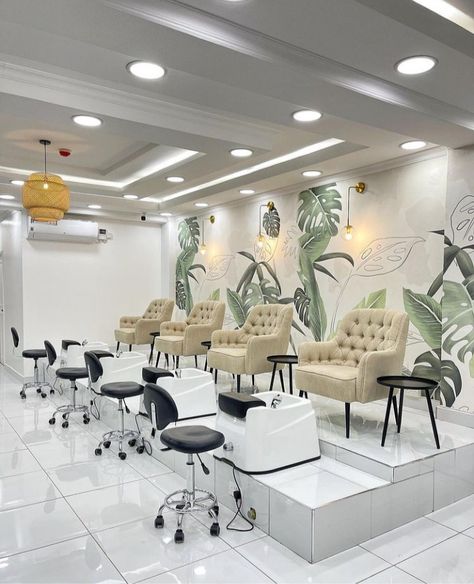 Nail Parlour, Hair Salon Equipment, Nail Salon Interior Design, Dream Salon, Nail Salon Interior, Esthetics Room, Beauty Room Decor, Salon Interior Design, Salon Equipment