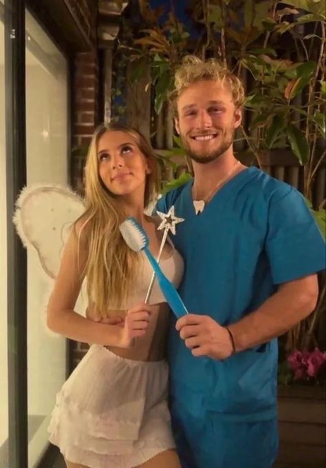 Couple Halloween Costumes Tooth Fairy, College Halloween Costume Aesthetic, Couple Halloween Costumes High School, Dentist Halloween Costume, Couple Halloween Costumes Original, Couples Costume Ideas College, Dentist And Tooth Fairy Couple Costume, Halloween Costumes Tooth Fairy, Goldie Locks Halloween Costume