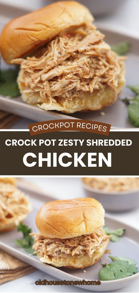 This delicious shredded chicken is perfect for chicken tacos, chicken salad or sandwiches and is a crowd favorite. Everyone always asks for the recipe for this shredded chicken! Crock Pot Shredded Chicken, Best Shredded Chicken, Crock Pot Sandwiches, Shredded Chicken Recipe, Shredded Chicken Sandwiches, Tacos Chicken, Shredded Chicken Crockpot, Easy Shredded Chicken, Slow Cooker Shredded Chicken