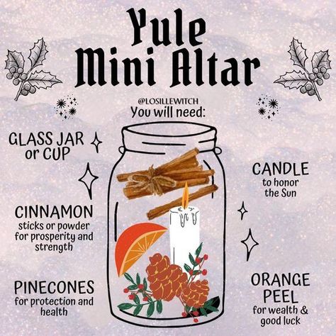 January Alter Ideas, Yule Log Ideas, Yule Traditions Winter Solstice, Yule Candle Diy, New Year Spell Jar, Yule Ritual Ideas, Christmas Spells, Altar Illustration, Witchy Diy Decor