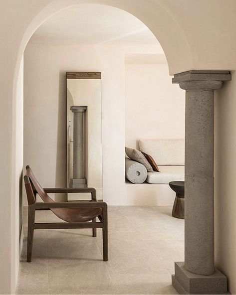 Greek Style Interior Design, Greek Style Interior, Hemera Goddess, Hellenistic Revival, Greek Interior Design, Greek Interior, Minimalist Hotel, Psychology Clinic, Built In Daybed