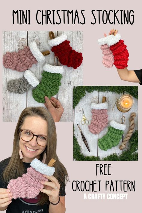 Learn how to crochet a mini Christmas stocking in this beginner-friendly, free crochet pattern. They are perfect for decorating and holding gift cards. Crochet Small Stocking Free Pattern, Crochet Mini Xmas Stocking, Crochet Gift Card Stocking, Crochet Christmas Pudding Free Pattern, Mini Stocking Crochet Pattern Free, Mini Christmas Stocking Crochet Pattern, Crochet Small Christmas Stocking, Small Christmas Stocking Crochet Pattern, Yule Crochet Patterns Free