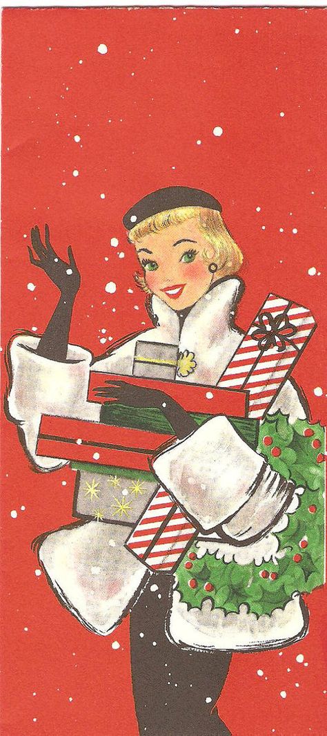 Hands down one of my favorite vintage Christmas card (image) finds of the year so far. 1950s Christmas, Vintage Cartoons, Vintage Christmas Images, Hello December, Christmas Past, Vintage Christmas Cards, Vintage Greeting Cards, Noel Christmas, Christmas Illustration