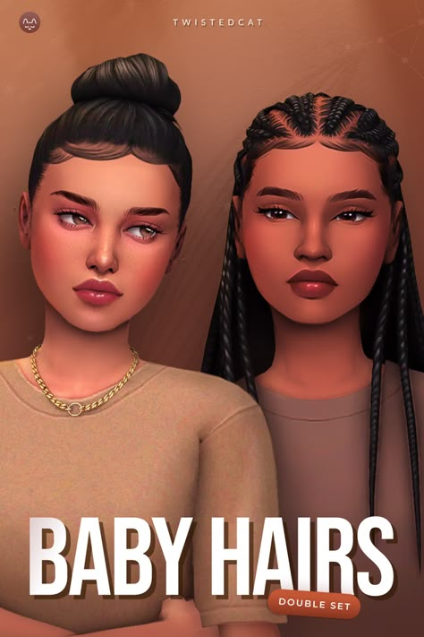 Baby Hairs - double set | TwistedCat on Patreon Sims 4 Afro Hair, Sims Baby, Sims 4 Black Hair, The Sims 4 Skin, Sims Packs, Scrub Corpo, Sims 4 Cc Hair, Pelo Sims, The Sims 4 Packs