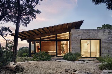 Ranch Mansion, Lake Flato, Glass Pavilion, Stair Steps, Stone Walls, Modern Cabin, Hill Country, The Hill, Maine House