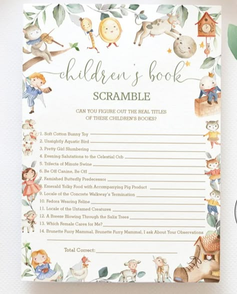 Storybook Baby Shower Invitation, Book Baby Shower Games, New Chapter Baby Shower Ideas, Vintage Nursery Rhyme Baby Shower Ideas, Children’s Book Themed Party, Childrens Book Baby Shower Ideas, Books And Brunch Baby Shower Ideas, Story Book Baby Shower Themes Girl, Baby Book Shower Ideas