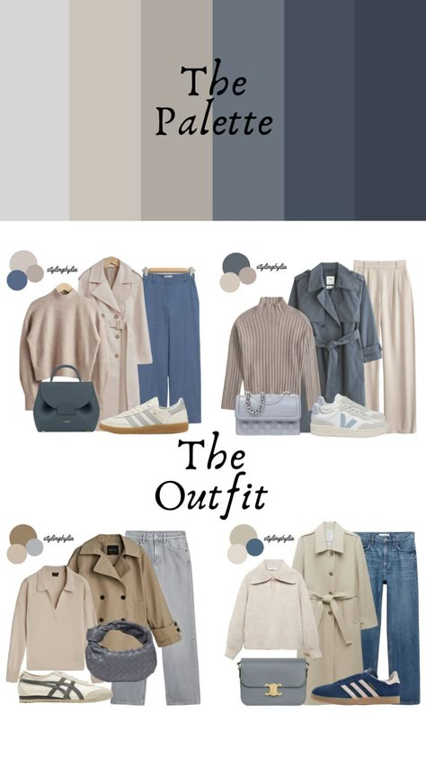 Soft Summer Wardrobe Basics, Grey Color Palette Outfit, Soft Autumn Blue Outfit, Summer Palette Capsule Wardrobe, Trench Coat Fashion, Autumn Color Palette Fashion, Smart Casual Women Outfits, Soft Summer Palette, Soft Summer Color Palette