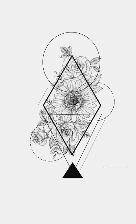 Geo Metric Tattoo Ideas, Geometric Tattoo Diamond, Geo Metric Tattoo Design, Geometric Tattoo Design Women, Geometric Tattoo Women, Geometric Flower Tattoo Design, Flower Geometric Tattoo, Floral Geometric Tattoo, Geometric Floral Tattoo