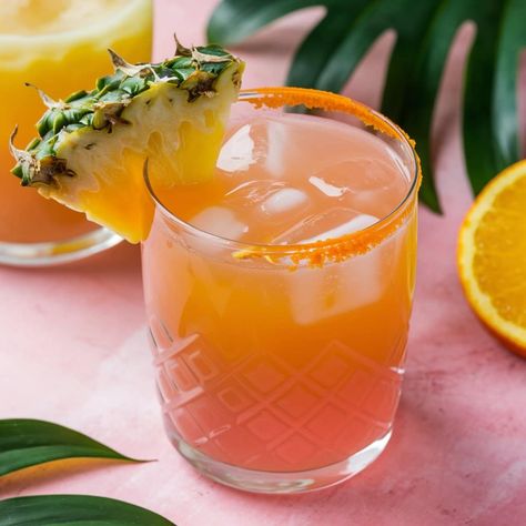 Pineapple Orange Sunrise Mocktail Pineapple Mango Mocktail, Pineapple Mocktail Non Alcoholic, Sunshine Mocktail, Pineapple Mocktails, Baby Shower Mocktails, Sunrise Mocktail, Raspberry Sherbet Punch, Orange Sunrise, Raspberry Sherbet