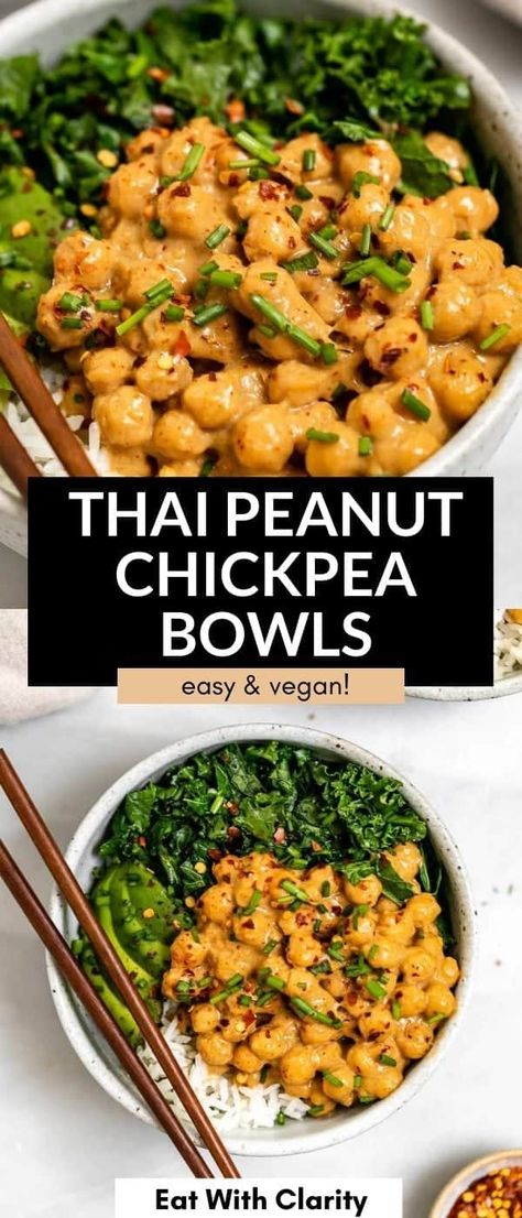 Peanut Chickpea, Veggie Bowls, Thai Peanut, Buddha Bowls, Healthy Bowls, Veggie Bowl, Tasty Vegetarian Recipes, Vegetarian Dinners, Meatless Meals