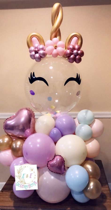 Unicorn Balloon Ideas, Unicorn Balloons, Stuffed Balloons, Bobo Balloon, 1st Birthday Girl Decorations, 1st Birthday Balloons, Unicorn Themed Birthday Party, Unicorn Balloon, Unicorn Birthday Cake