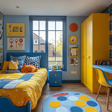 12+ Bright Childrens Bedroom Decor Ideas with Yellow and Blue • 333+ Inspiring Lifestyle Ideas Toddler Bedroom Blue, Yellow Toddler Room, Baby Boy Room Blue, Yellow Boys Bedroom, Hallway Colors, Yellow Boys Room, Yellow Playroom, Kids Room Blue, Yellow Kids Rooms