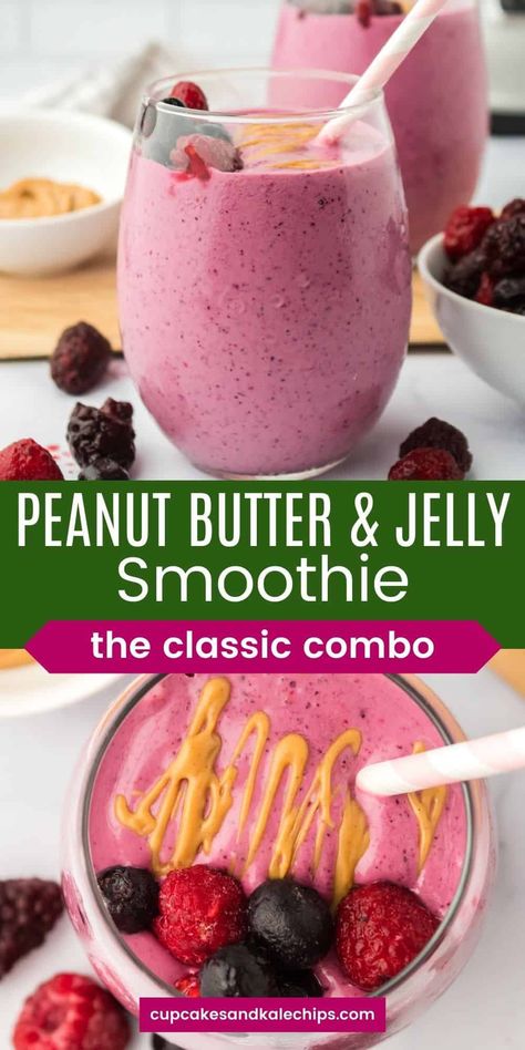 Peanut Butter Jelly Smoothie, Peanut Butter And Jelly Smoothie, Peanutbutter Smoothie Recipes, Pb And J Smoothie, Healthiest Breakfast, Greek Yogurt Smoothie, Toddler Smoothies, Peanut Butter Yogurt, Lactation Smoothie