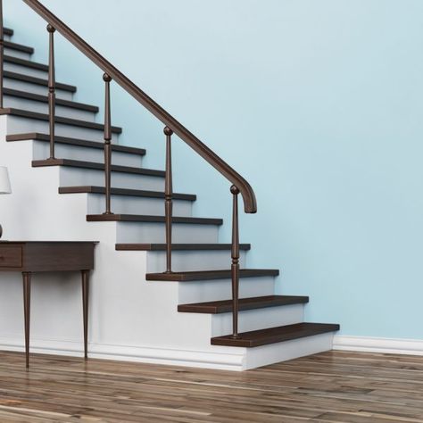 Flooring Upstairs, Exterior Stair Railing, Glass Railing Stairs, Interior Stair Railing, Modern Stair Railing, Wood Handrail, Staircase Wall Decor, Wrought Iron Stairs, Flooring For Stairs