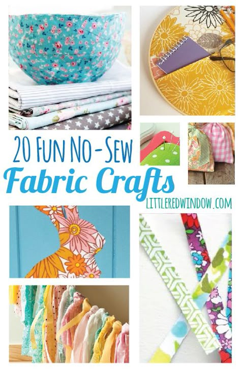 20 Fun No-Sew Fabric Crafts | littleredwindow.com Syprosjekter For Nybegynnere, No Sew Projects, Fun Craft Projects, Fabric Crafts Diy, Scrap Fabric Crafts, Scrap Fabric Projects, Sew Projects, Diy And Crafts Sewing, Best Crafts