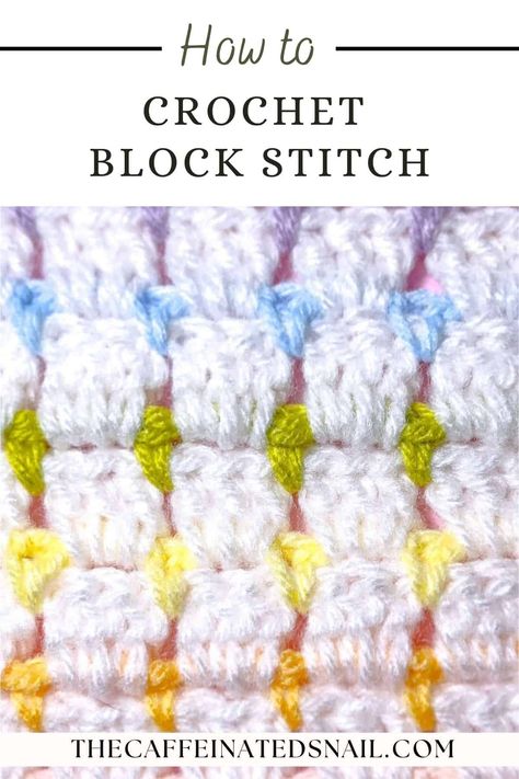 The Block Stitch in Crochet is a 2 row repeat stitch that creates a lovely block motif with a peek-a-boo of a different color. You can keep it simple with 2 colors or make it as colorful as you want by switching the colors every row. Crochet Block Stitch Rectangle, Crochet Blocks Together, Block Stitch Crochet Pattern, Block Stitch Crochet Blanket, Block Stitch Crochet, Crochet Blanket Diagram, Crochet Block Stitch, Multi Color Crochet, Block Stitch