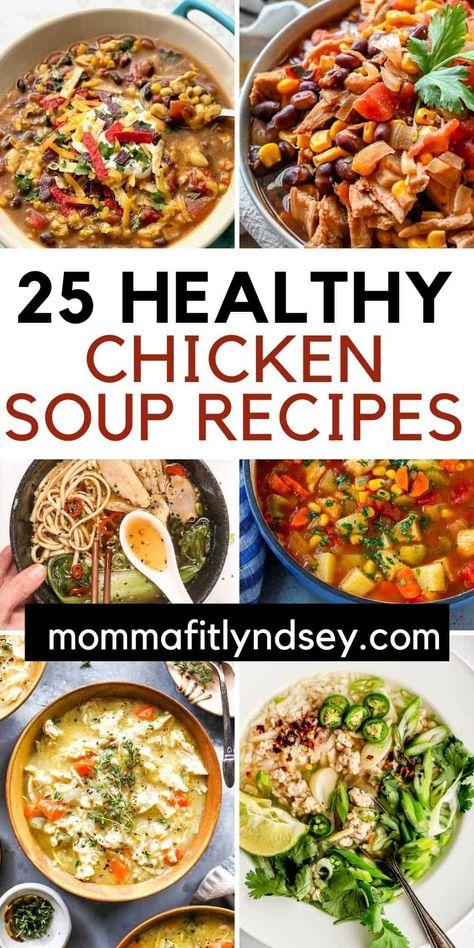 Here are 25 healthy chicken soup recipes that include simple chicken noodle soup, hearty stew and chili recipes with vegetables, soup for colds, heart healthy and creamy recipes. Lots of these recipes are made in the crock pot or slow cooker, Instant Pot or on the stovetop. Simple Chicken Noodle Soup, Heart Healthy Recipes Dinner, Soup For Colds, Healthy Chicken Soup Recipes, Heart Healthy Soup, Healthy Crock Pot Recipes, Recipes With Vegetables, High Blood Pressure Diet Meals, Hearty Chicken Soup