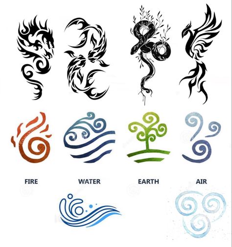 How To Draw Elements, Elemental Tattoo, Manga Making, Dragon Elements, Four Elements Tattoo, Fox Tails, Element Tattoo, Avatar Tattoo, Beer Types