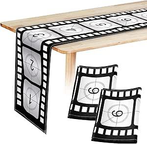 Breling Movie Night Table Runner, 12 x 72 Inch Printed Filmstrip Table Runner Movie Reel Decor Movie Theme Tablecloth Decorations for Kitchen Film Party (Classic Style, 3 Pcs) Movie Reel Decor, Tablecloth Decorations, Decorations For Kitchen, Hollywood Prom, Film Party, Movie Wedding, Outdoor Movie Night, Movie Reels, Table Cloth Decorations