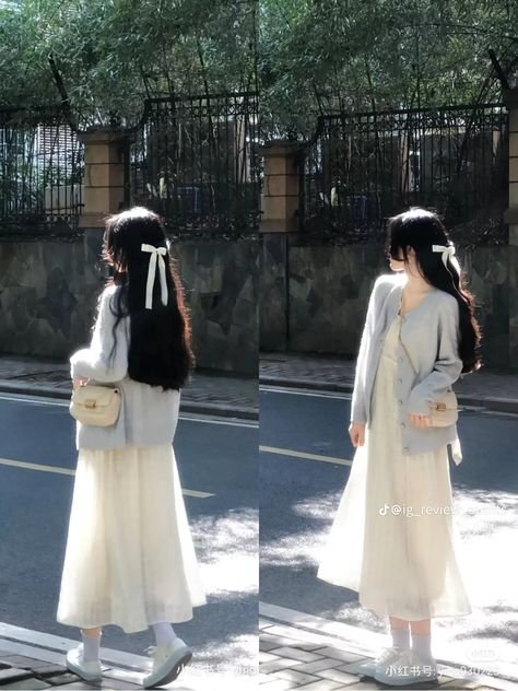 Fashion Outfits Korean Style Summer, Japanese Skirt Outfits Long, Sawako Style Outfit, Coquette Outfit Ideas Aesthetic, Korean Soft Girl Outfit, Sawako Outfit Ideas, Modest Korean Fashion, Sawako Outfit, Winter Korean Fashion