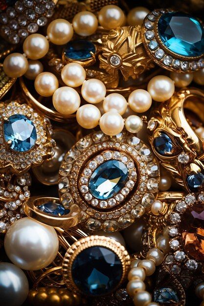 Pile of all kinds of jewelry | Premium Photo #Freepik #photo #expensive #luxury #gold #stylish Stained Glass Studio, Show Time, Red Haired Beauty, Eyeliner Styles, Eye Makeup Art, Crystal Art, Blue Jewelry, Art References, Diamond Crystal