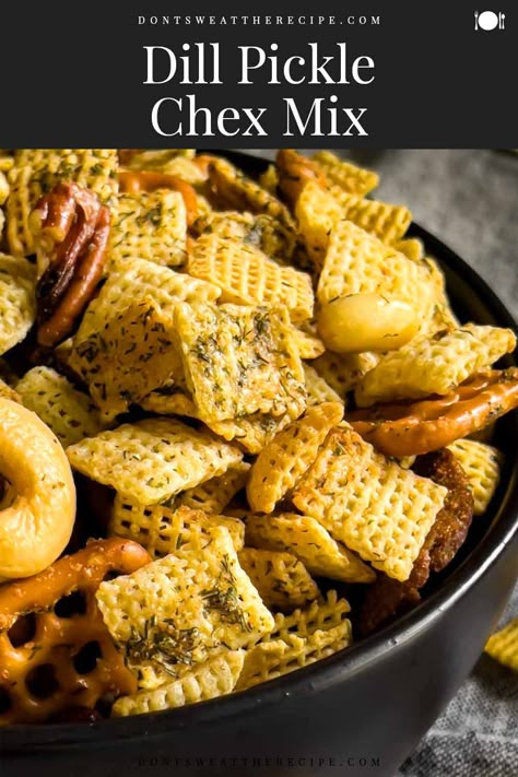 This homemade Dill Pickle Chex Mix combines classic crunchy Chex mix with a tangy and zesty flavor of dill pickles! Substitute For Worcestershire Sauce, Chex Mix Flavors, Savory Chex Mix, Party Mix Recipe, Homemade Chex Mix, Chex Party Mix, Chex Mix Recipe, Family Snacks, Chex Mix Recipes