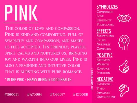 Pink Color Meaning – The Color Pink Symbolizes Love and Compassion What Do Colors Mean, Purple Color Meaning, Colour Meanings, Color Magick, Neon Prom Dress, Small Wave Tattoo, Roofing Colors, Birth Colors, Color Healing